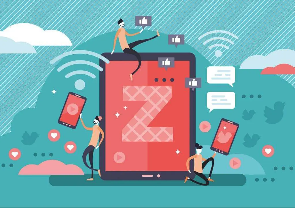 Illustration of people interacting with digital devices