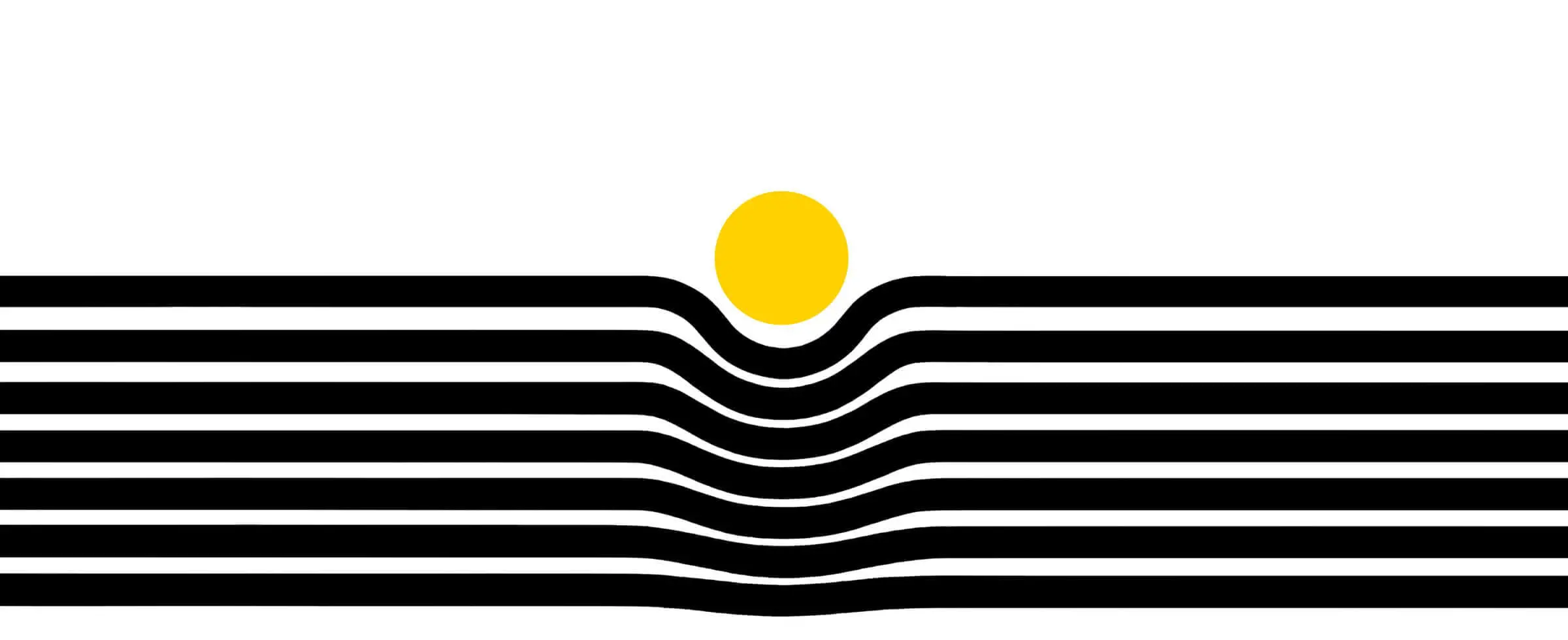 Yellow circle representing sun, setting into black waves
