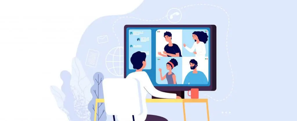 Illustration of a person taking a meeting on a computer