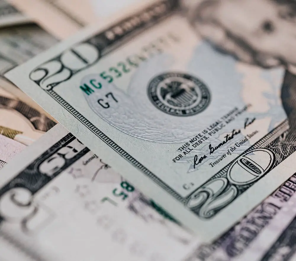 close up on 20 dollar bill