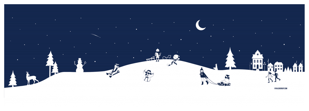 kids playing in snow at night graphic