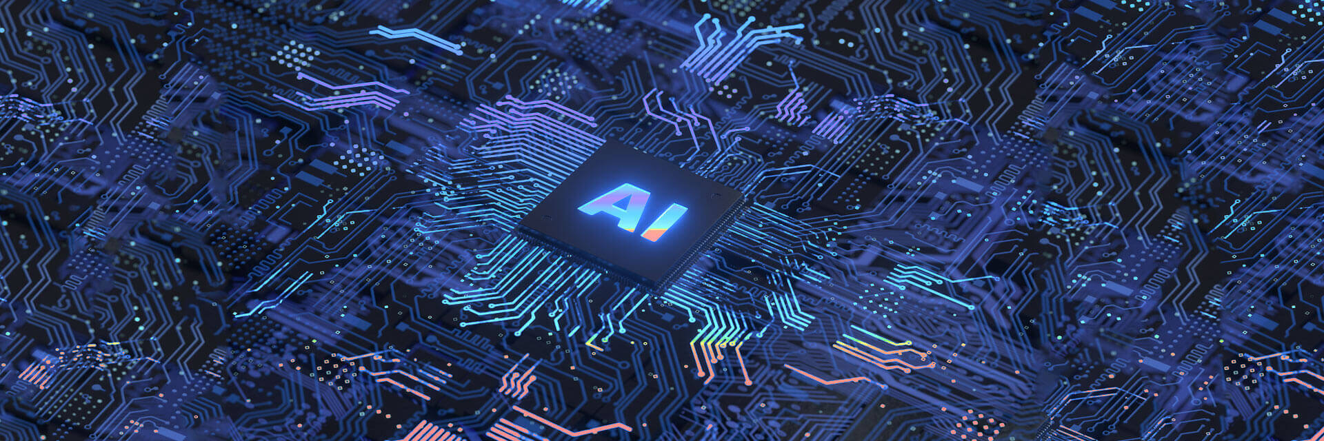 AI chip in the center of a circuit board