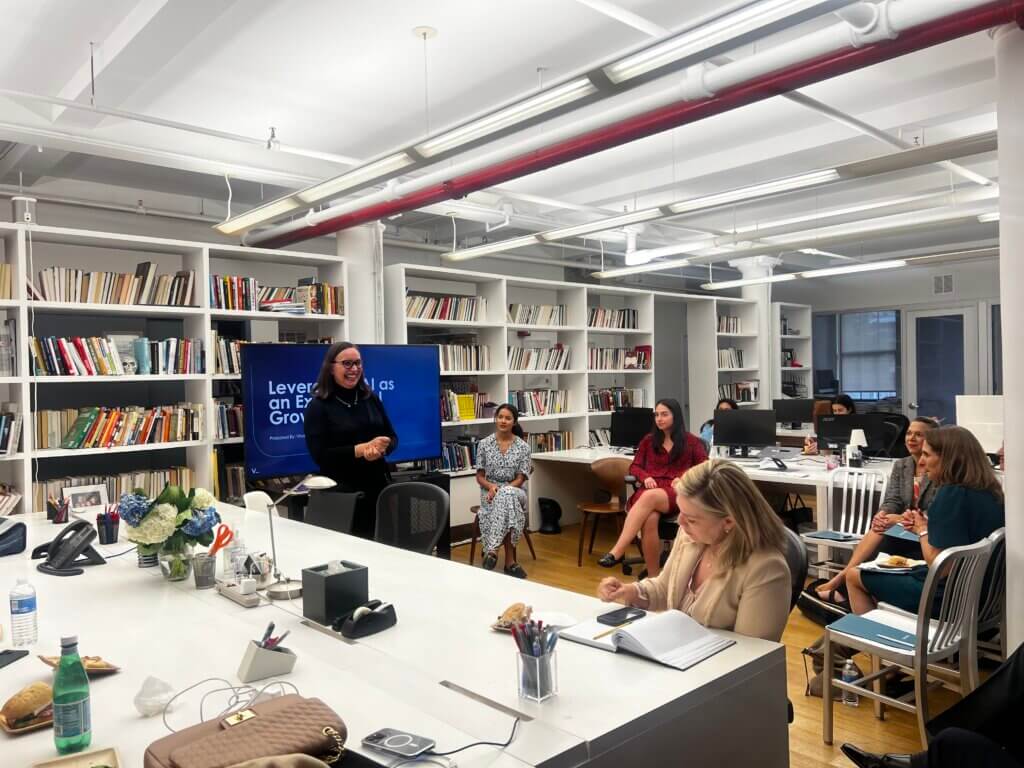 Vivaldi team listening to Anne Olderog speak in the New York office