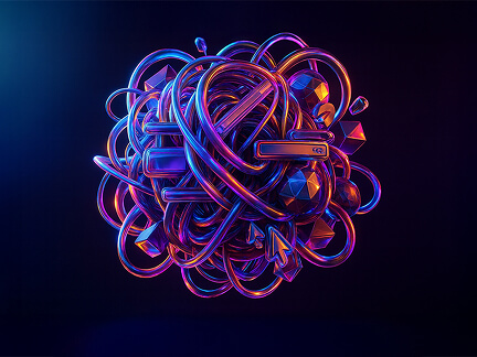 a tangle of wires and old computer icons