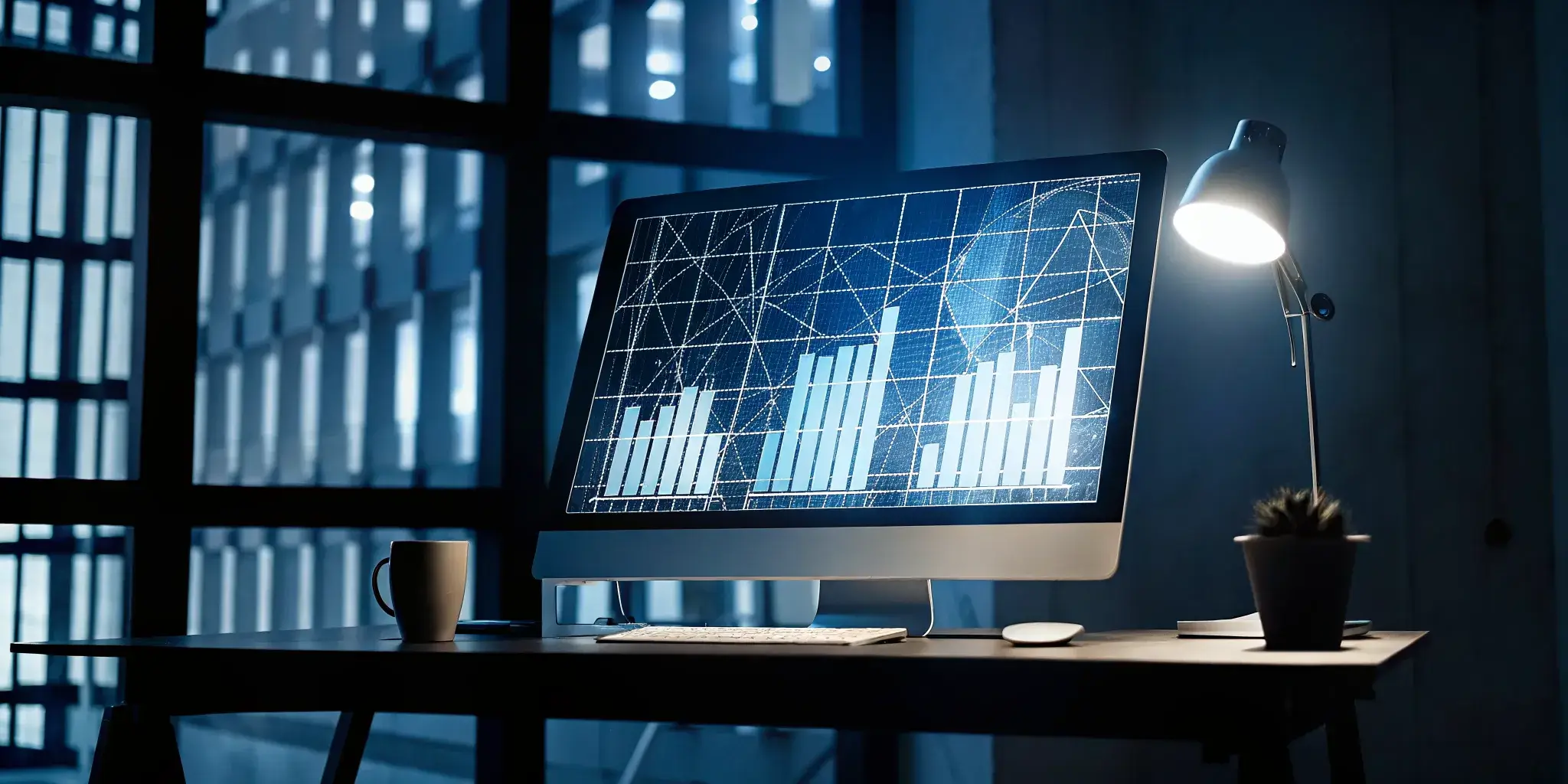 Un panel de control visual de análisis competitivo en un monitor en el que se comparan los principales indicadores de rendimiento.